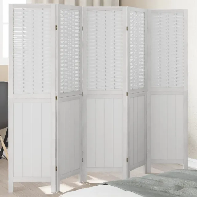 vidaXL Kamerscherm met 5 panelen massief paulowniahout wit, foto 2