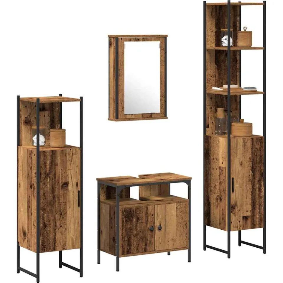 vidaXL Badkamermeubelset 4 st Oud Hout 33 x 33 x 185,5 cm Bewerkt hout Bruin