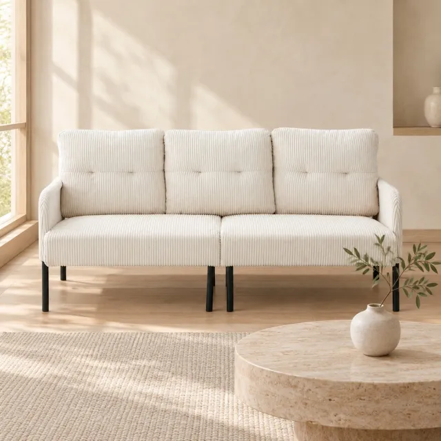 WUVRIE 3-zitsbank 171x72x80 cm - Hoge rugleuning en zijvak - Beige cord