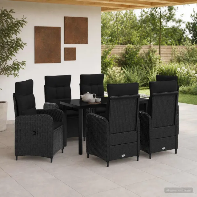 vidaXL Tuin eettafelset 7 st Zwart 140 x 70 x 74 cm Polyrotan