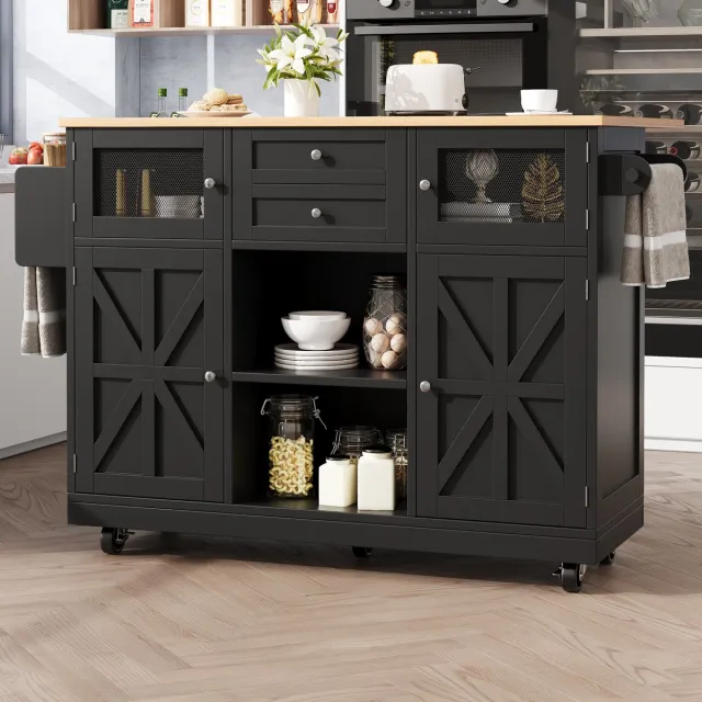 DESMIU Keukenwagen - Uitschuifbare Werkblad En Opbergruimte - Voor Keuken En Eetkamer - MDF En Metaal - Zwart - 140 X 70 X 93,5 Cm