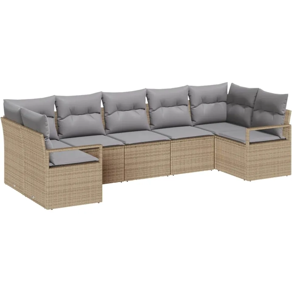 vidaXL Bankstel 7 st Beige poly rattan