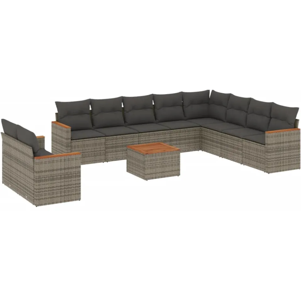 vidaXL 11-delige Loungeset met kussens poly rattan grijs, foto 3