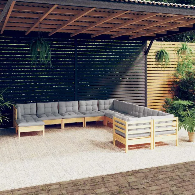 vidaXL 11-delige Loungeset met grijze kussens grenenhout grijs, foto 2
