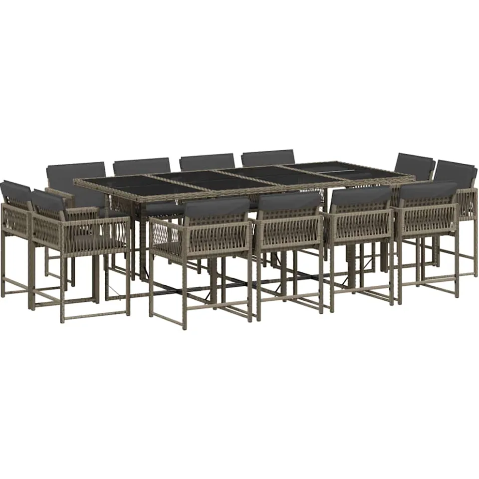 vidaXL 13-delige Tuinset met kussens poly rattan grijs, foto 3