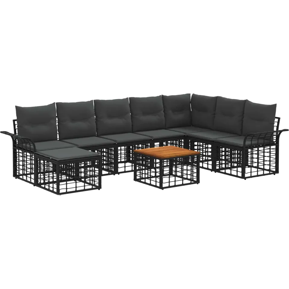 vidaXL Buiten bankenset 9 st Zwart en Donkergrijs Polyester