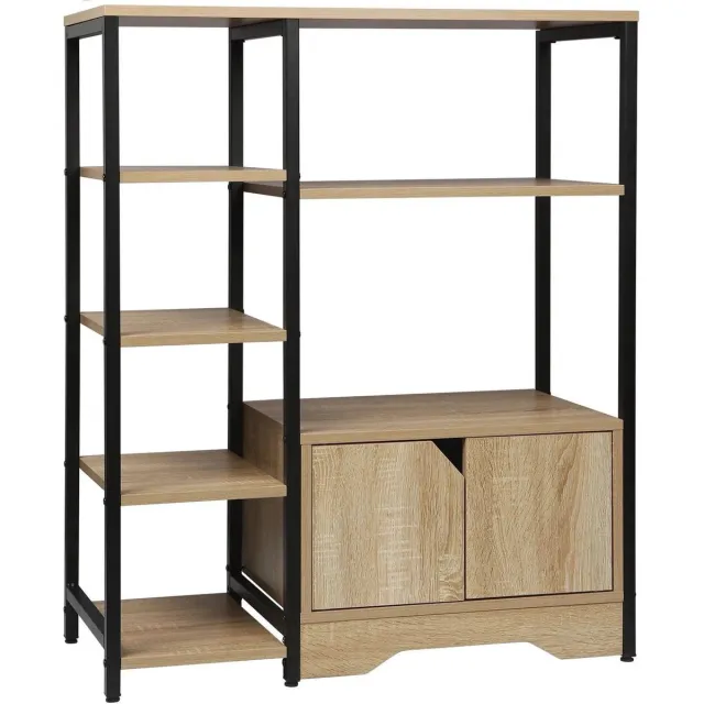 Corenia Boekenkast - 5 Lagen - met Kastje - MDF en Metaal - Licht Eiken Kleur - 80x35x97cm Light Oak