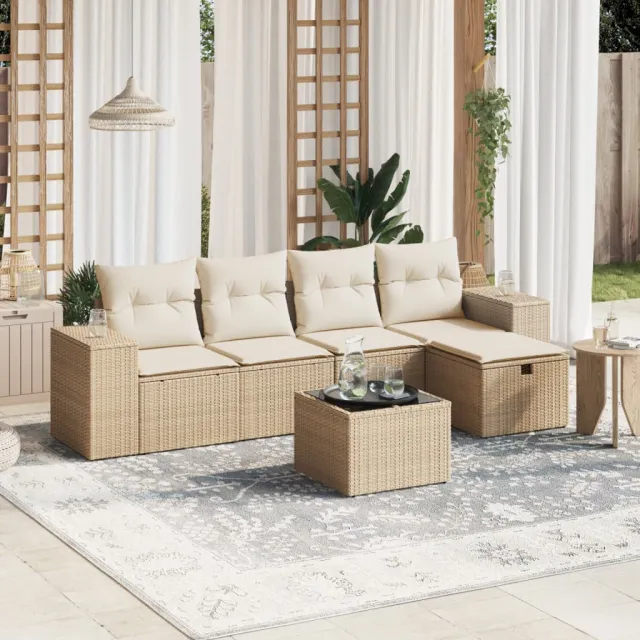 vidaXL 6-delige Loungeset met kussens poly rattan beige, foto 2