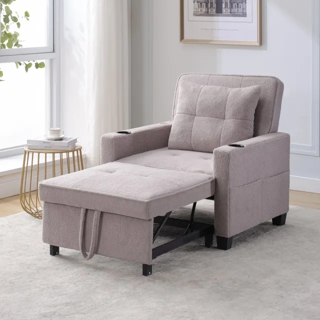 DESMIU Fauteuil 87 x 74 x 84 cm - 3-in-1 Slaapfauteuil Met Verstelbare Rugleuning En USB - Voor Kleine Ruimtes - Stof Grijs