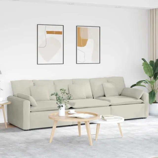 vidaXL Modulaire bank met kussens crèmekleurig