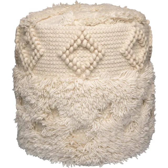 Padiro ronde poef Ø 35 x 35 cm - naturel - wolmix - bohostijl met reliëf