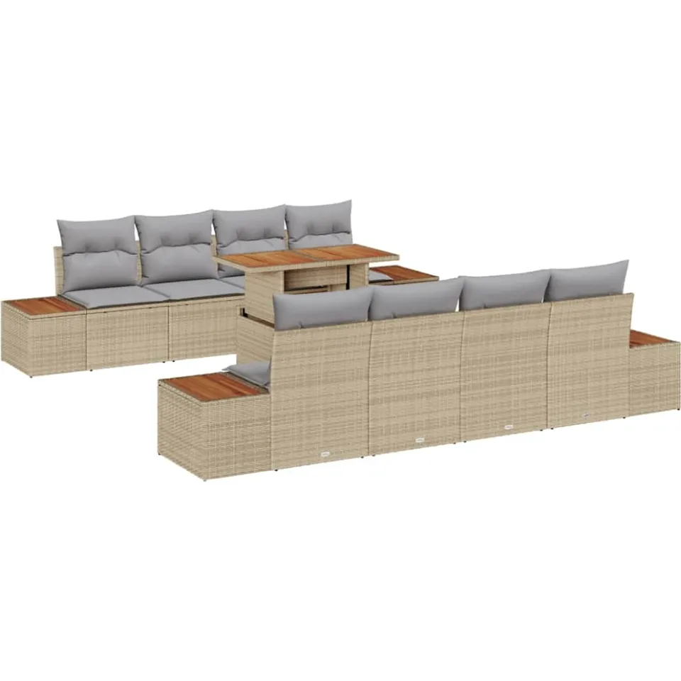 vidaXL Tuin Sofa Set 9 st Beige Poly riet