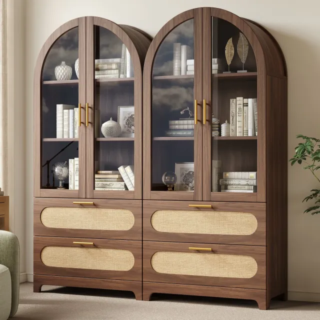 STILVORA Vitrinekast - Retro Design Met Glazen Deuren En Lades - Voor Woonkamer En Eetkamer - MDF - 80x40x175 Cm - Hout