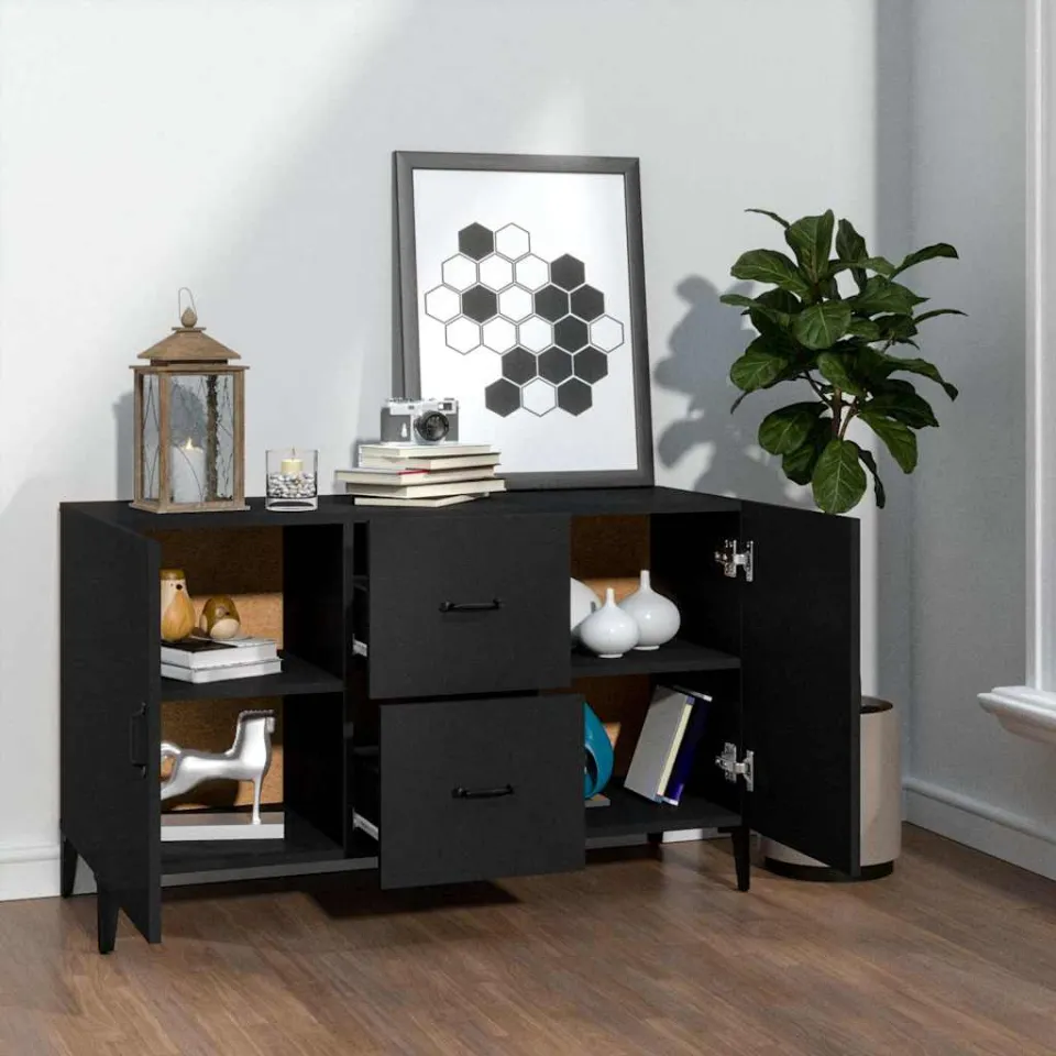 vidaXL Dressoir 100x36x60 cm bewerkt hout zwart, foto 3