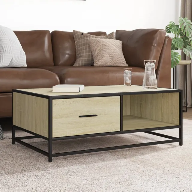 vidaXL Salontafel 90x57x35 cm bewerkt hout en metaal sonoma eiken Bruin