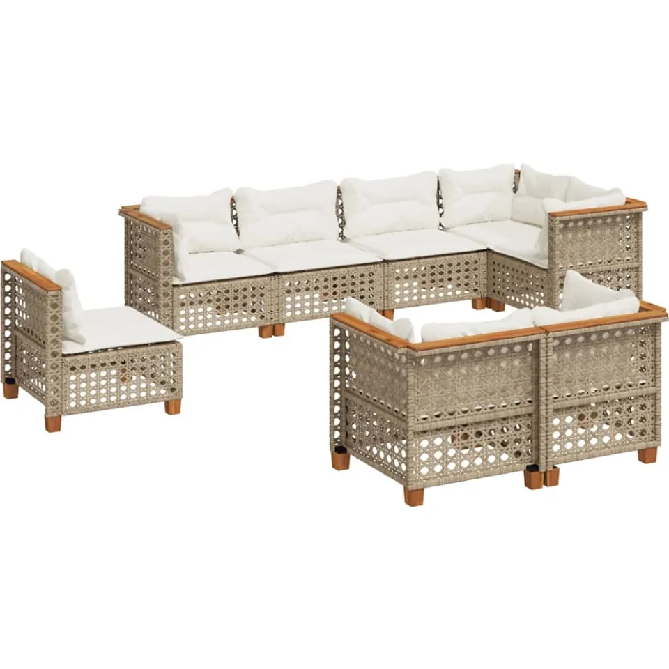 vidaXL 8-delige Loungeset met kussens poly rattan beige, foto 4