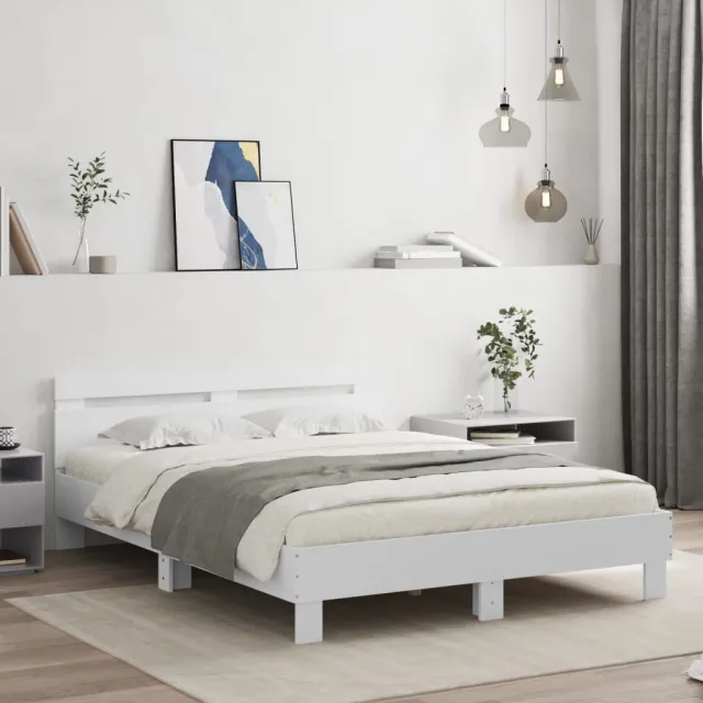 vidaXL Bedframe met hoofdbord bewerkt hout wit 140x200 cm
