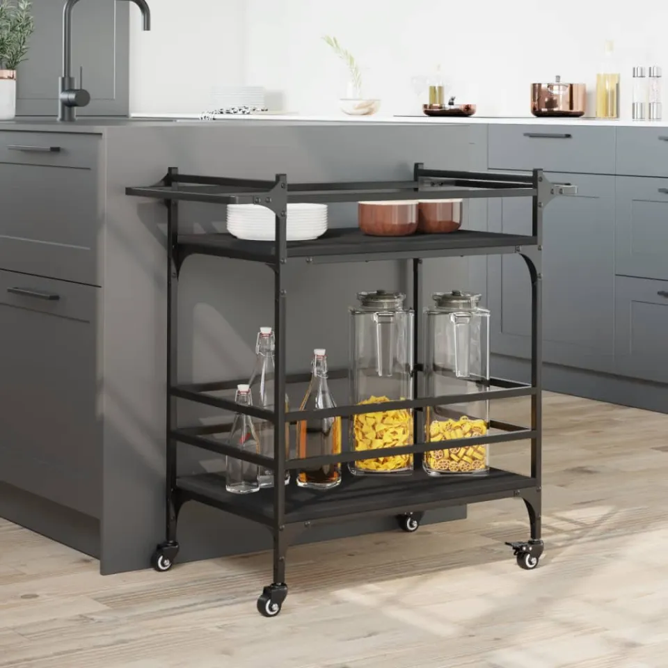 vidaXL Keukentrolley 82x40x78,5 cm bewerkt hout zwart, foto 4
