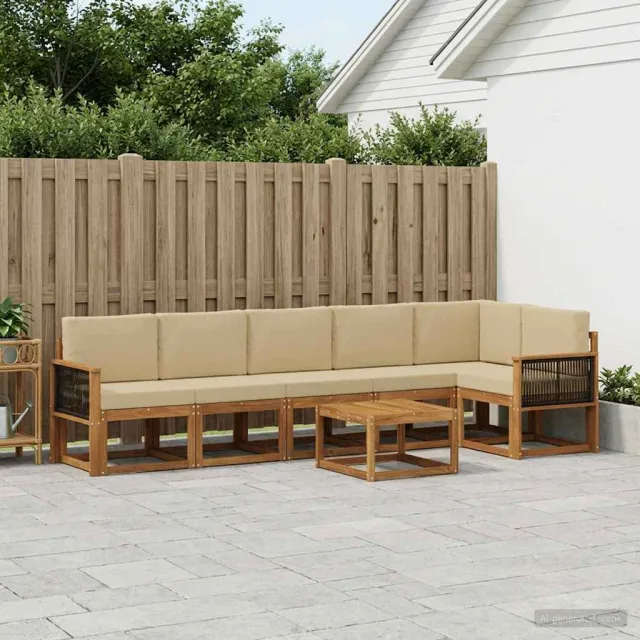 vidaXL Buiten bankenset 7 st 6-zits Natuurlijk en Beige