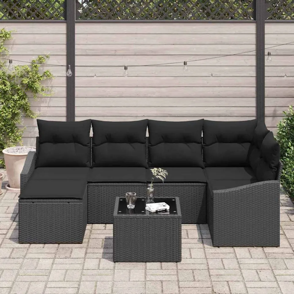 vidaXL Tuin Eetset 7 st Zwart Poly Rattan en Poedergecoat Staal, foto 3