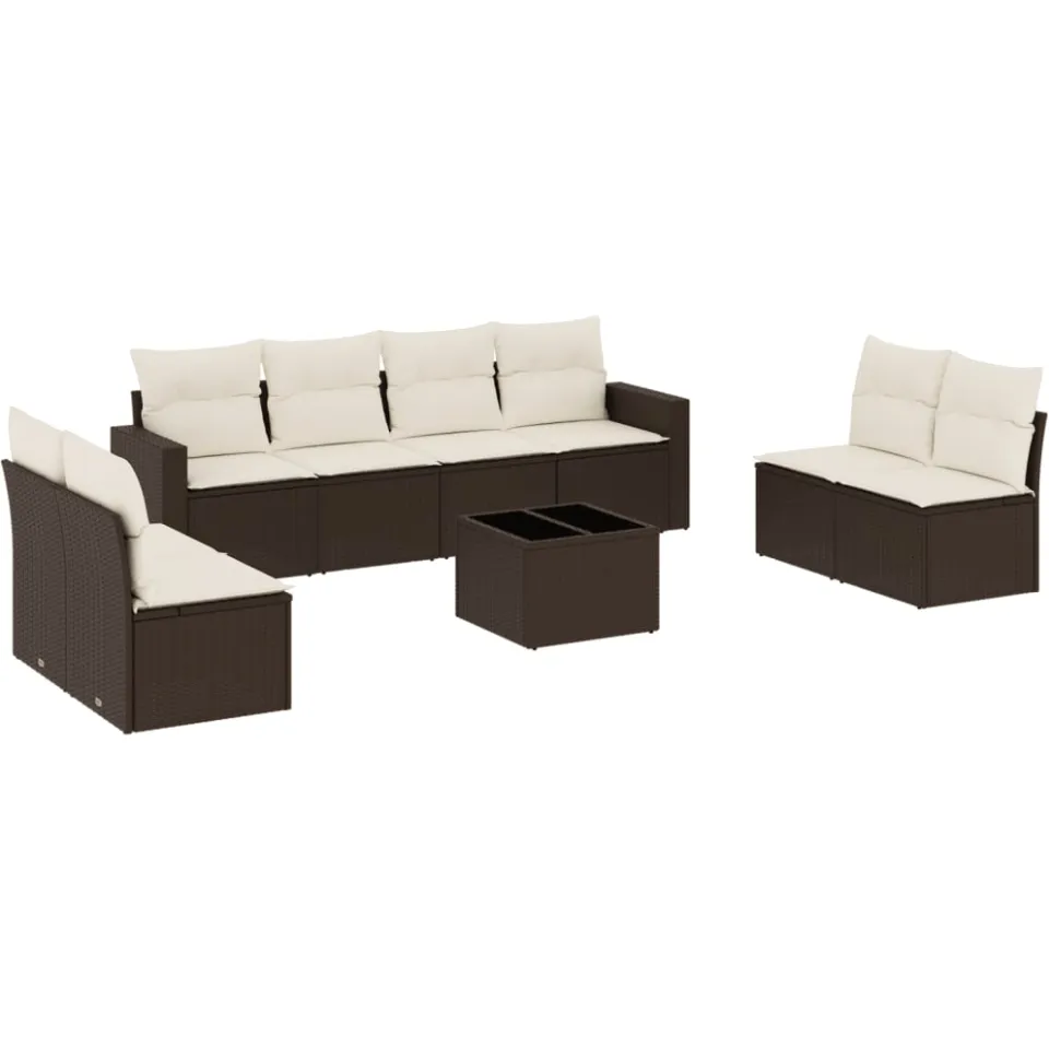 vidaXL 9-delige Loungeset met kussens poly rattan bruin