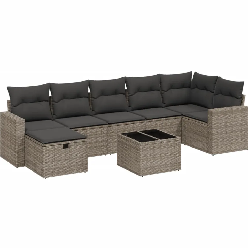 vidaXL 8-delige Loungeset met kussens poly rattan grijs