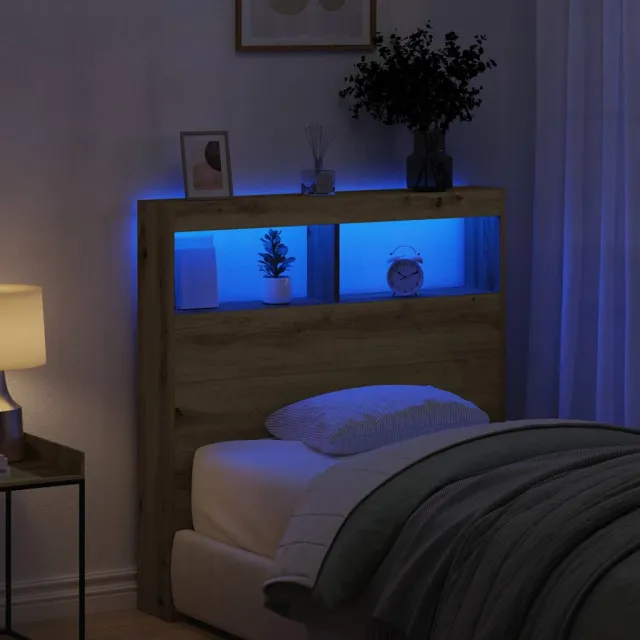 vidaXL Hoofdbordkast met LED 100x17x102 cm artisan eikenkleurig Bruin