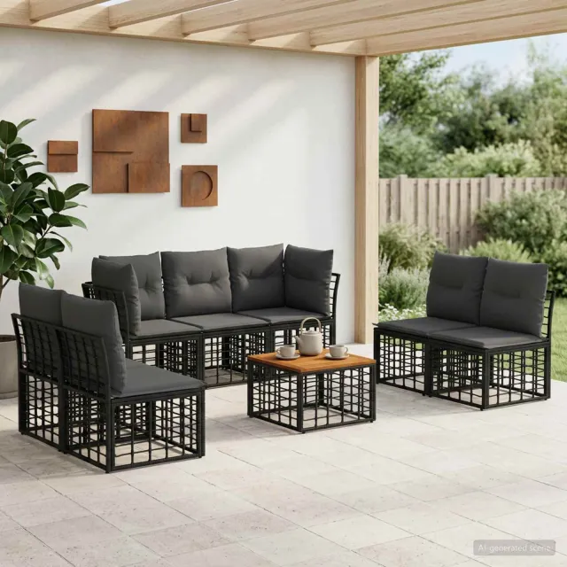 vidaXL Buiten bankenset 8 st Zwart en Donkergrijs Polyester, foto 2
