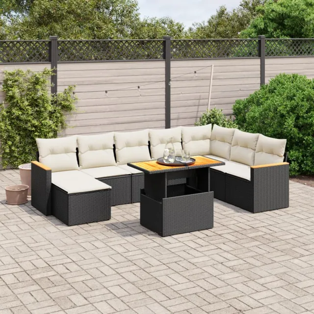 vidaXL 9-delige Loungeset met kussens poly rattan zwart, foto 2