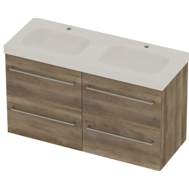 Basic-Line Moby 46 Badmeubelset Polystone 120x46x66 cm M46gwdso2x602 Scotch Oak Glans Wit