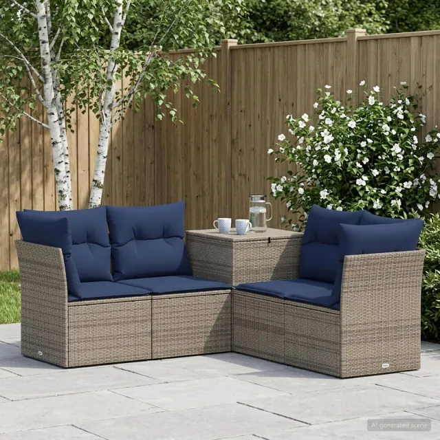 vidaXL Bankstel 5 st Grijs en Marineblauw 179 x 179 x 85 cm