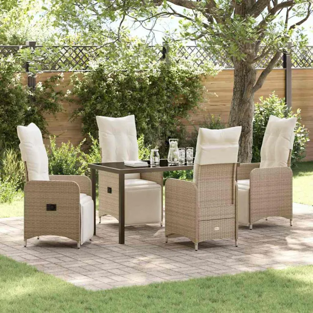 vidaXL Tuin eettafelset 5 st Beige poly rattan, foto 2