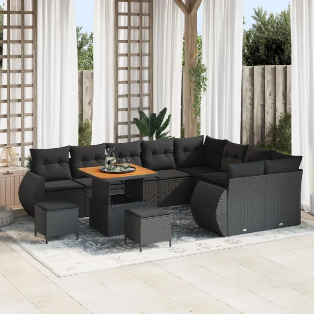 vidaXL Tuinbankenset 12 st Zwart poly rattan, foto 2