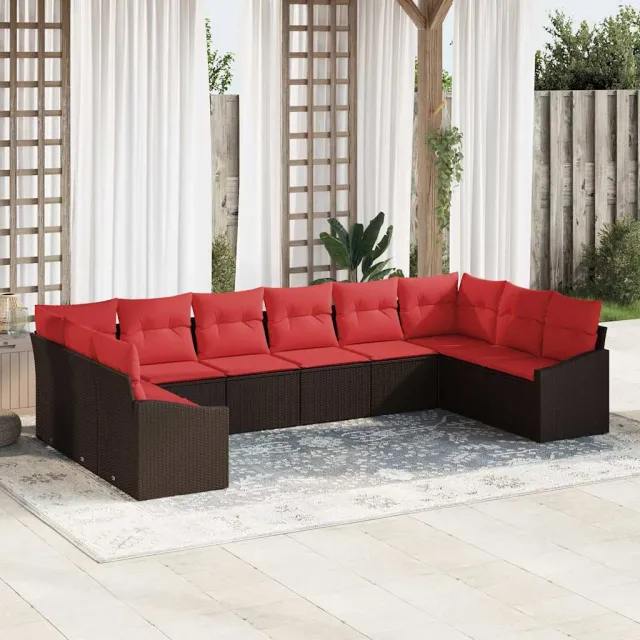 vidaXL Bankstel 10 st Bruin poly rattan, foto 2