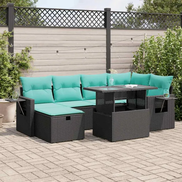 vidaXL 7-delige Loungeset met kussens poly rattan acacia grijs, foto 2