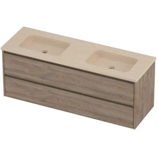 Proline Rollo Badmeubelset Hardsteen Elegant Dubbel 140x46x54 cm Sand Stone Raw Oak Eiken