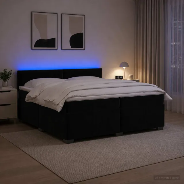 vidaXL Boxspring Bed met Matras en LED Zwart 200 x 200 cm fluweel
