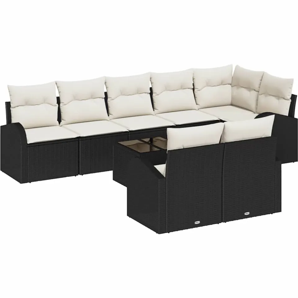 vidaXL Tuinbankenset 9 st Zwart en Wit poly rattan, foto 4