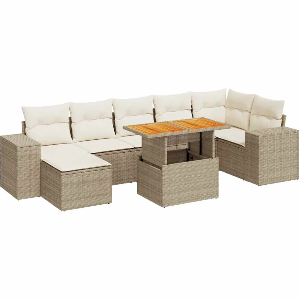 vidaXL 8-delige Loungeset met kussens poly rattan beige, foto 3