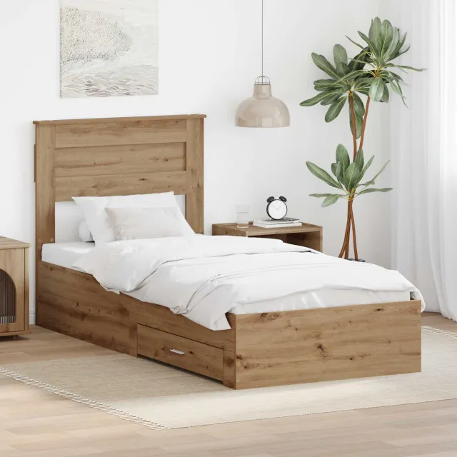 vidaXL Bedframe met lade Artisan Eiken 100 x 200 cm Bewerkt hout Bruin