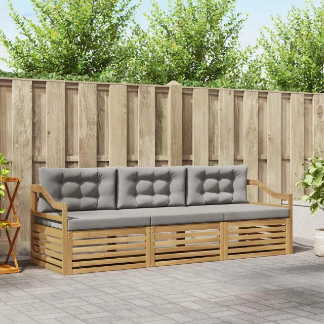 vidaXL Buiten bankenset 3 st 3-zits Wit en Lichtgrijs Polyester