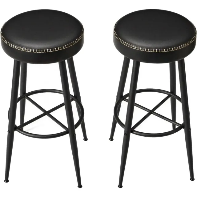 Klarven Barkruk Kunstleer Zwart - Barkrukken Set van 2 - Bar Stool - Met Rugleuning - Draaibaar 360° - 51,6x51,6x76,2 cm