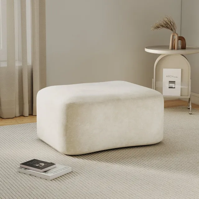 OKWISH Voetenbankje Comfortabel – 96 x 69 x 45 cm – Zachte Stof – Beige – Gestoffeerd Voor Woonkamer – Voorgemonteerd Rechthoekig
