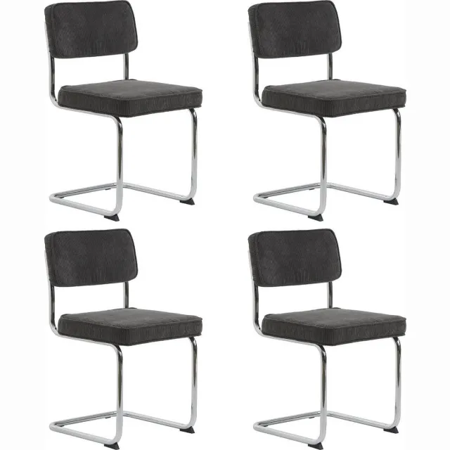 24Designs Jayson Stoel - Set Van 4 - Rib Stof Grijs - Chromen Sledeframe