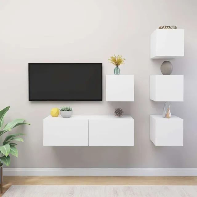 vidaXL 5-delige Tv-meubelset bewerkt hout wit, foto 2