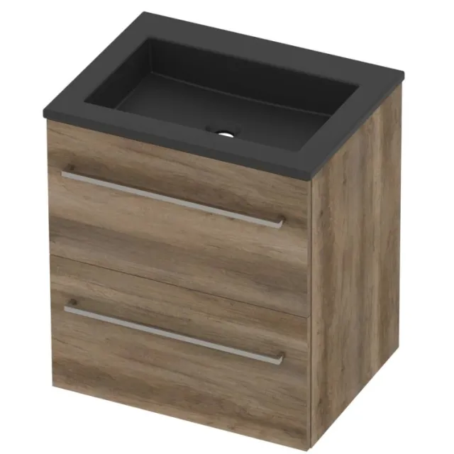 Basic-Line Aura 46 Badmeubelset Acryl Zonder Kraangat Voor Grepen 60x46x62 cm Scotch Oak Mat Zwart