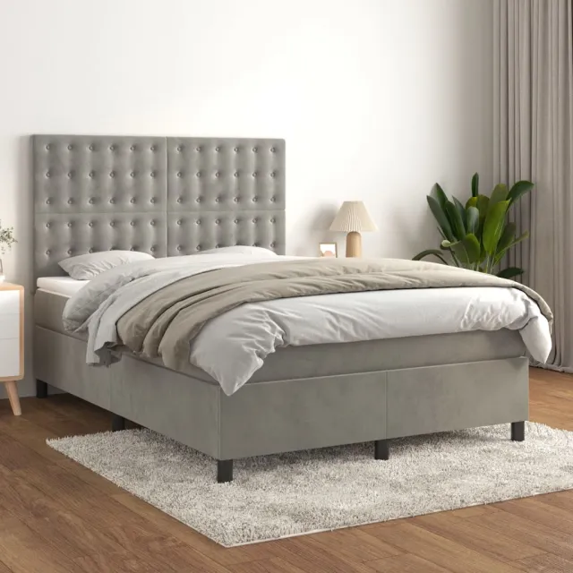 vidaXL Boxspring met matras fluweel lichtgrijs 140x190 cm grijs