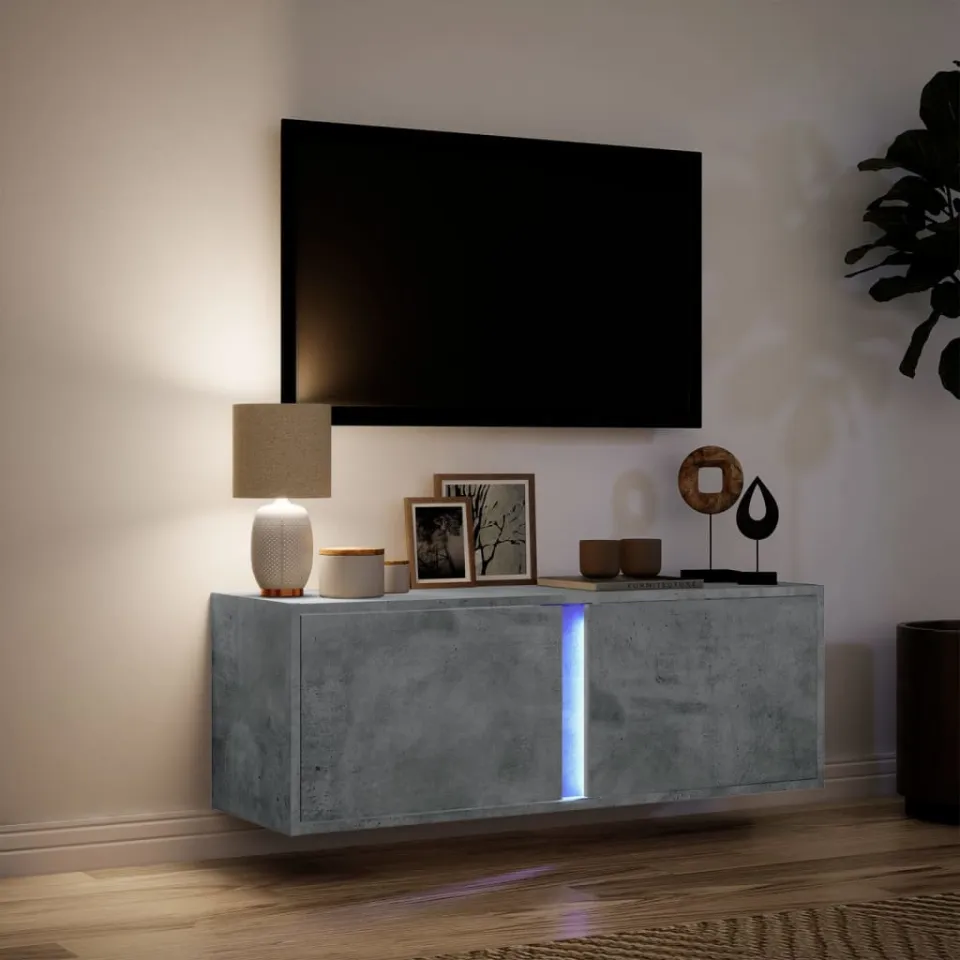vidaXL Tv-wandmeubel met LED-verlichting 100x31x35 cm betongrijs grijs, foto 4