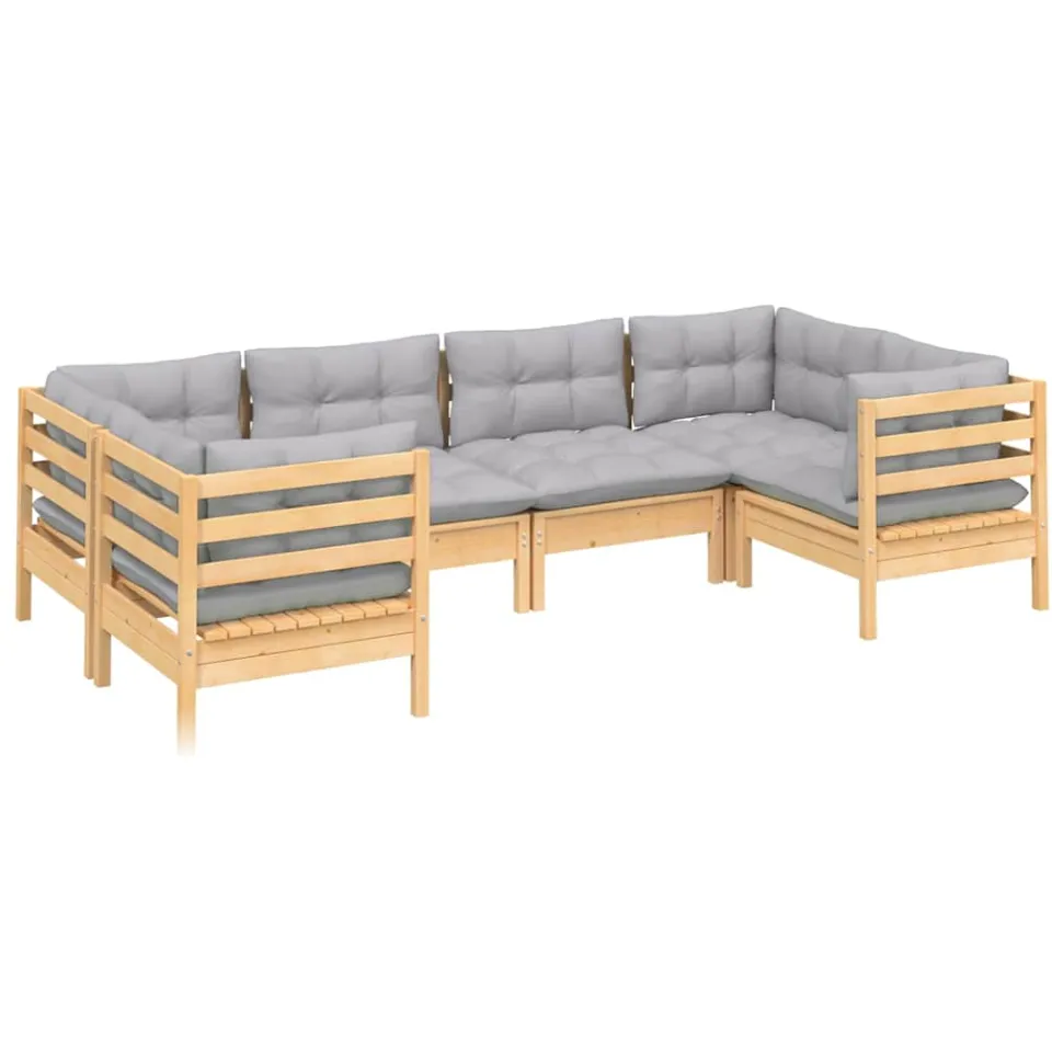 vidaXL 6-delige Loungeset met grijze kussens grenenhout Grijs