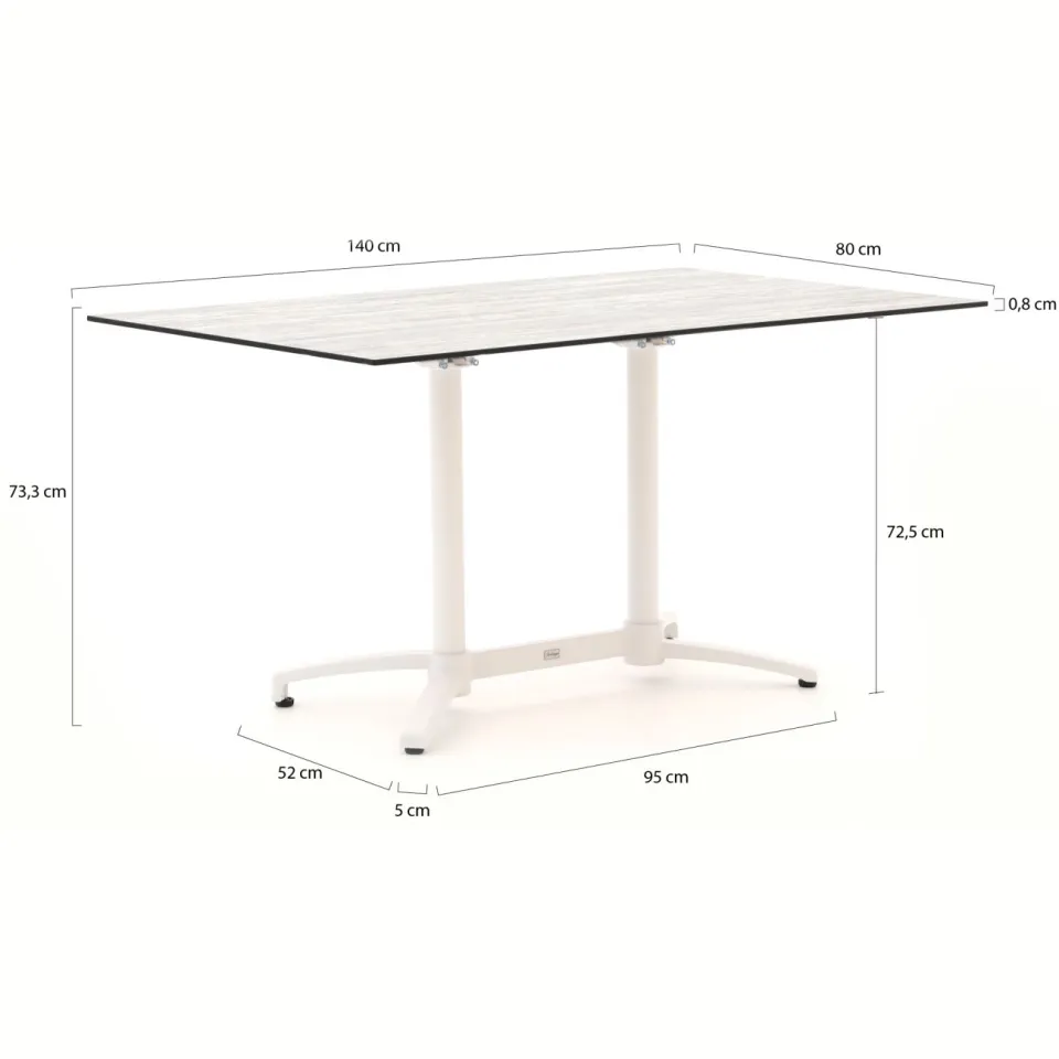 Forza Furniture Forza Ripi/Canzo 140cm dining tuinset 5-delig stapelbaar inklapbaar grijs, foto 3